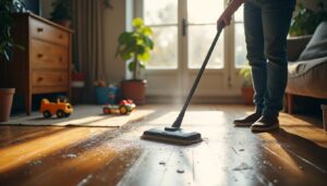 Enlever les bactéries du salon avec un désinfectant pour sol