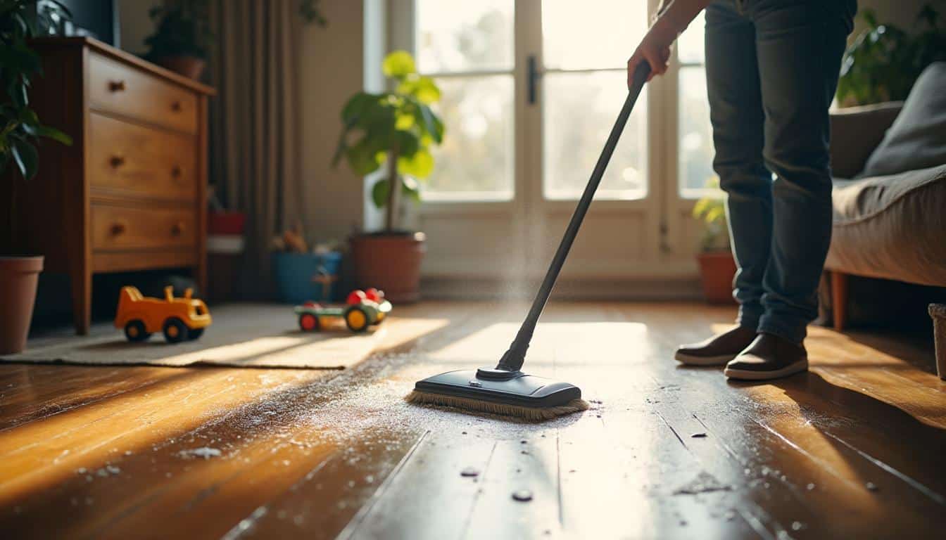 Enlever les bactéries du salon avec un désinfectant pour sol